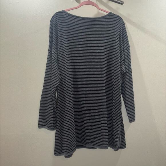 Eileen Fisher Loungewear Set- Striped Tencel Blend Gray and Black Top & Pants - Picture 9 of 15